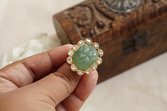 Green stone kundan Ring (6-325)(R)(Preorder)