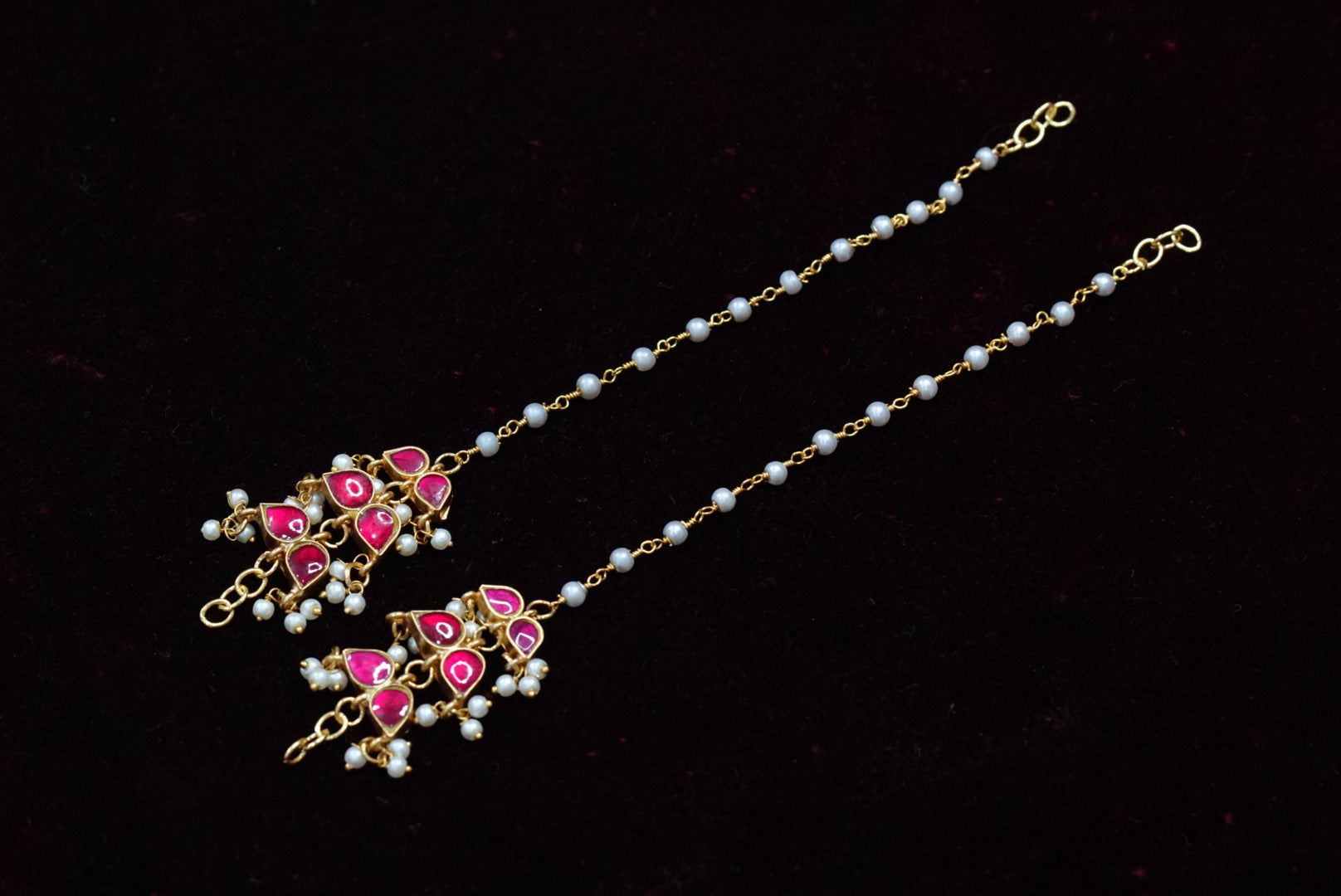 Pink Kundan Ear Chain (9-85)(R) - JEWELSTYLE