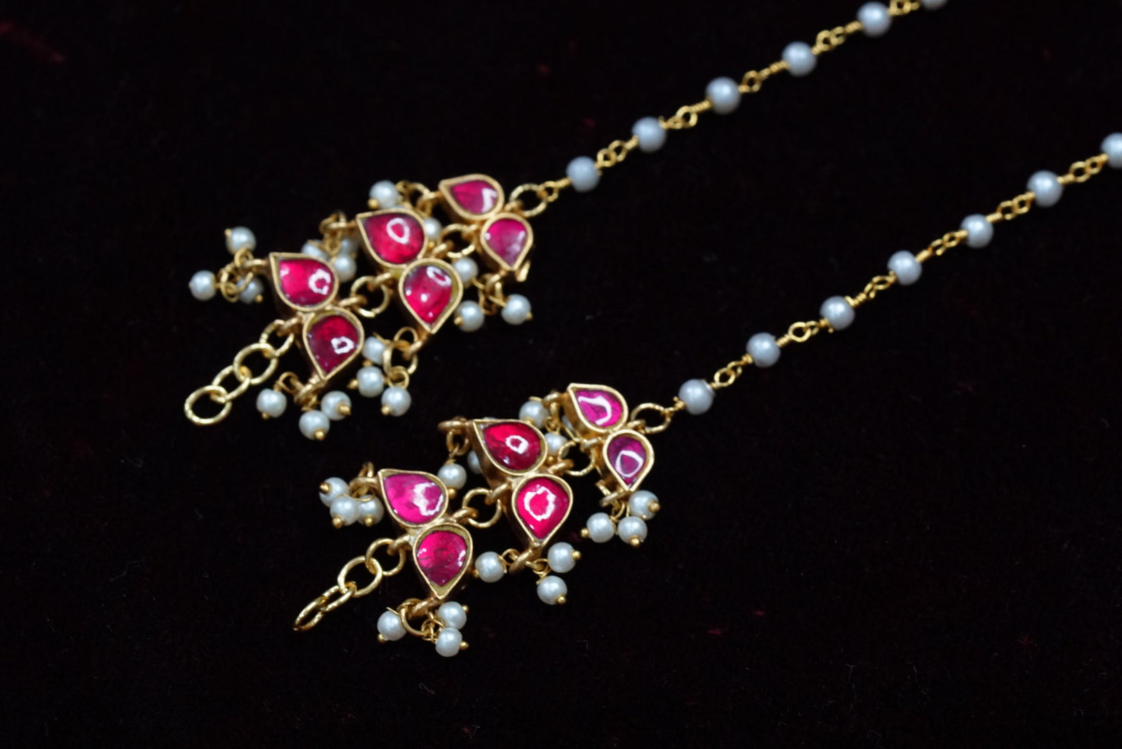 Pink Kundan Ear Chain (9-85)(R) - JEWELSTYLE