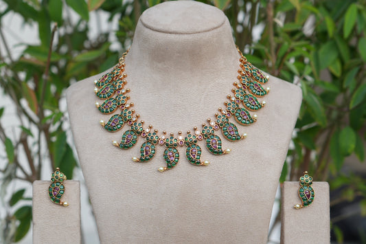 Kempu Kundan Mango Necklace Set (4-9080)(AK)