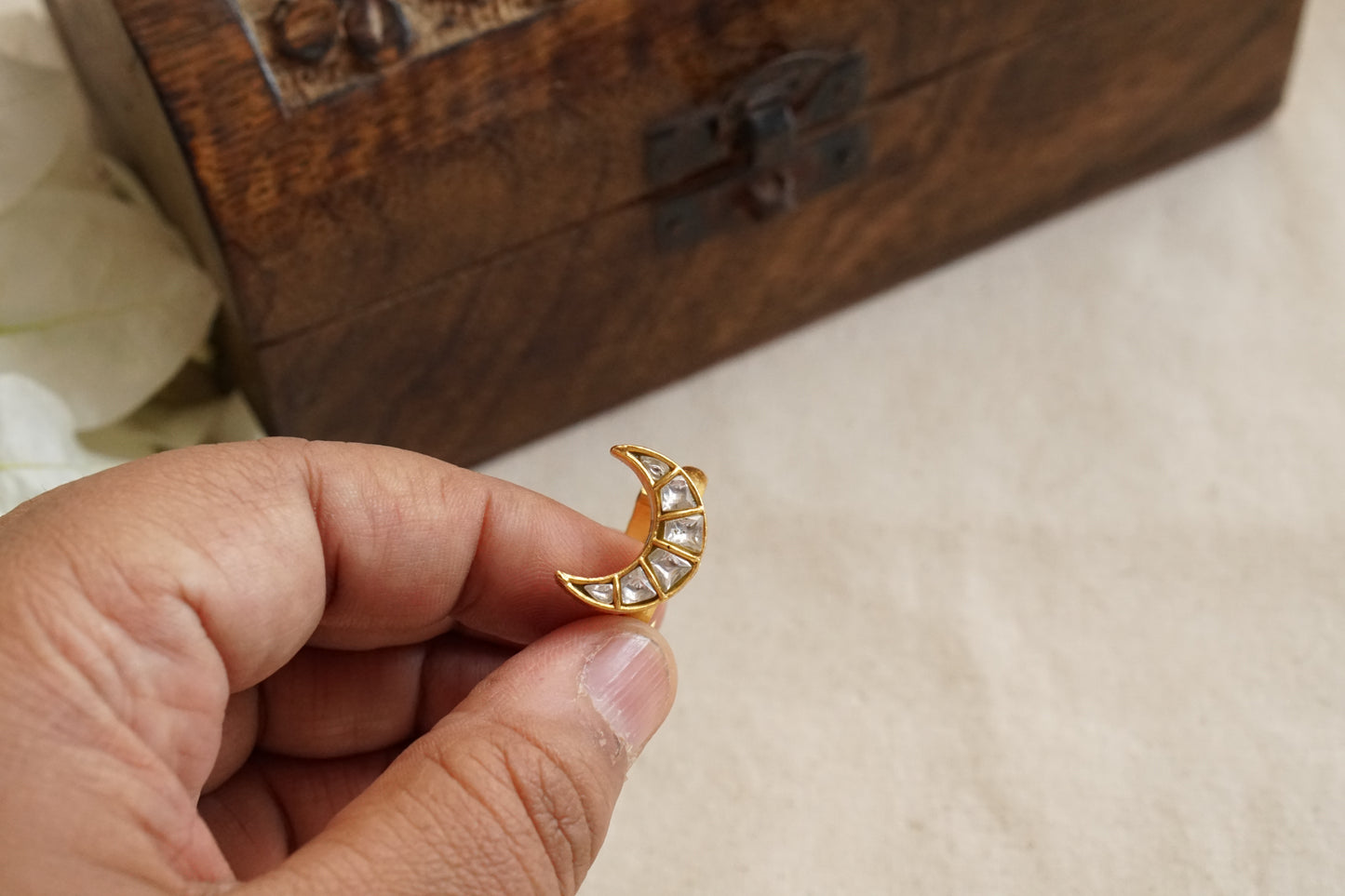 Small Kundan Chand Ring (6-321)(R)(PREORDER) - JEWELSTYLE