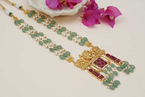 Kundan beads pendant necklace (4-6910)(R)