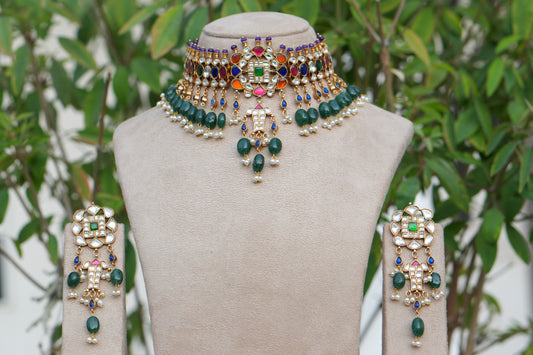 Multi Kundan Necklace Set (4-9085)(R)