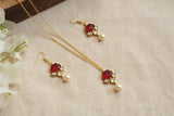Red stone pendant necklace with earrings (4-8591)(R)