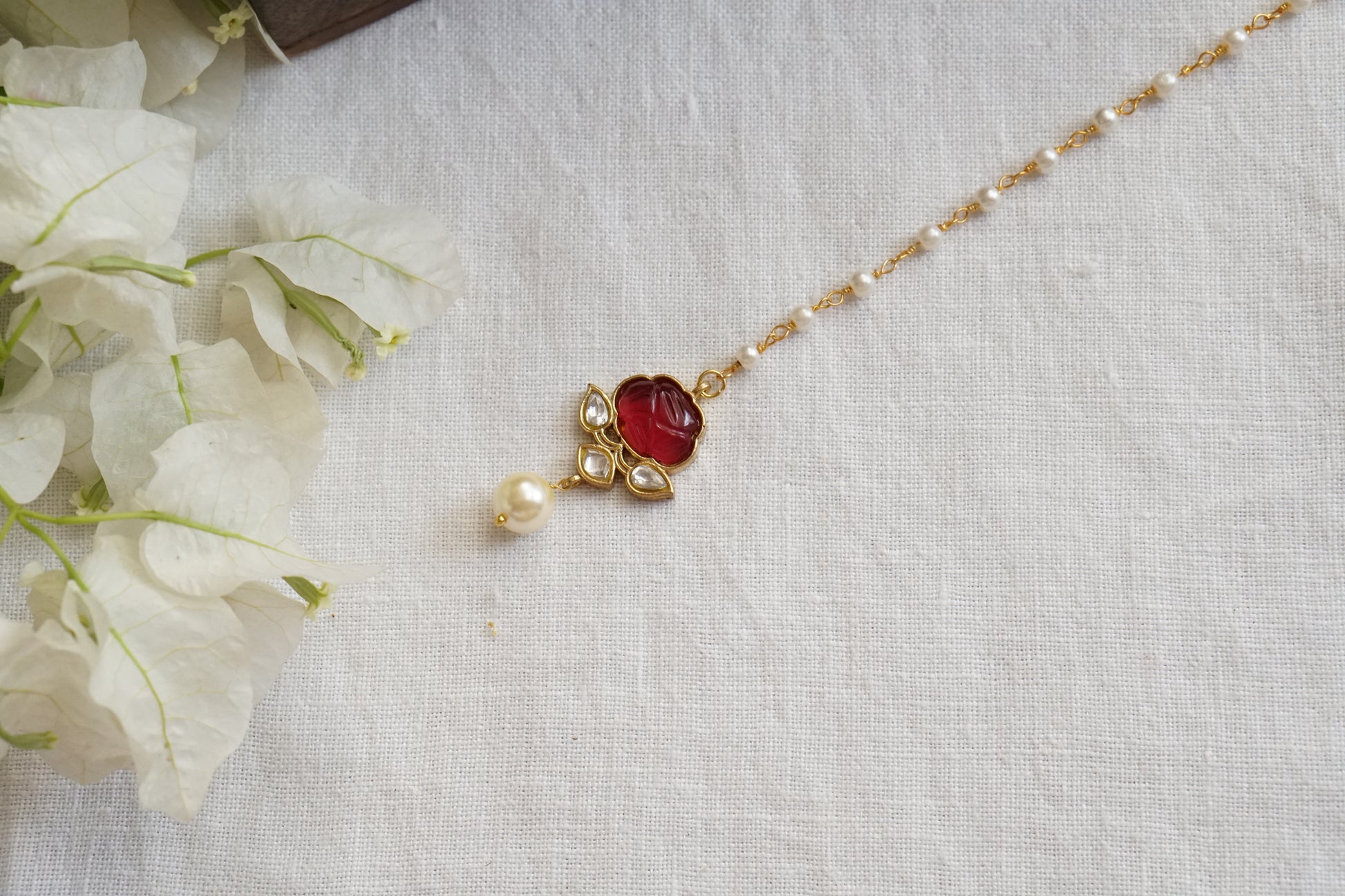 Small Kundan Maangtikka(5-1549)(R) - JEWELSTYLE