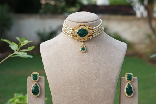 Green Stone Ad Necklace Set (4-8593)(R)(already discounted) - JEWELSTYLE