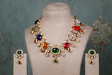 Navratan Kundan Necklace Set (4-9092)(R) - JEWELSTYLE