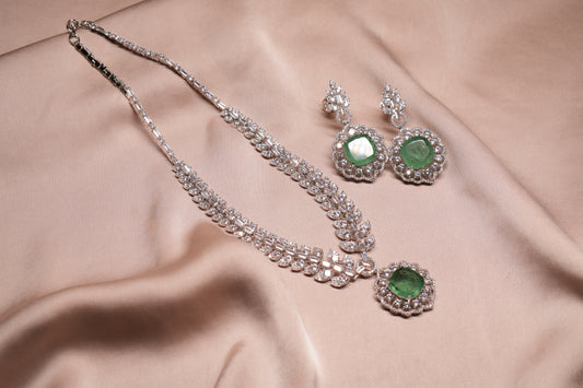 Light Green Stone AD Necklace Set  (4-9098)(B) - JEWELSTYLE