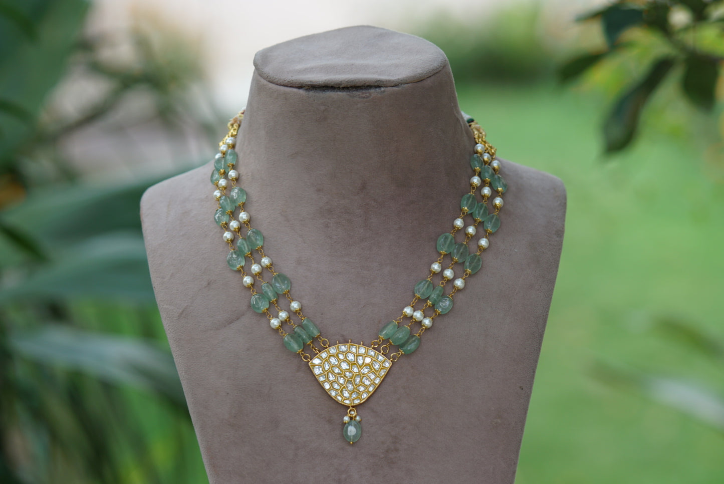 Kundan fluorite beads pendant necklace (4-5481)(R)(PREORDER) - JEWELSTYLE