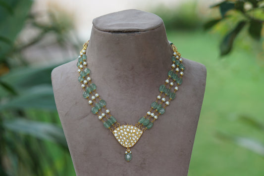 Kundan fluorite beads pendant necklace (4-5481)(R)(PREORDER) - JEWELSTYLE