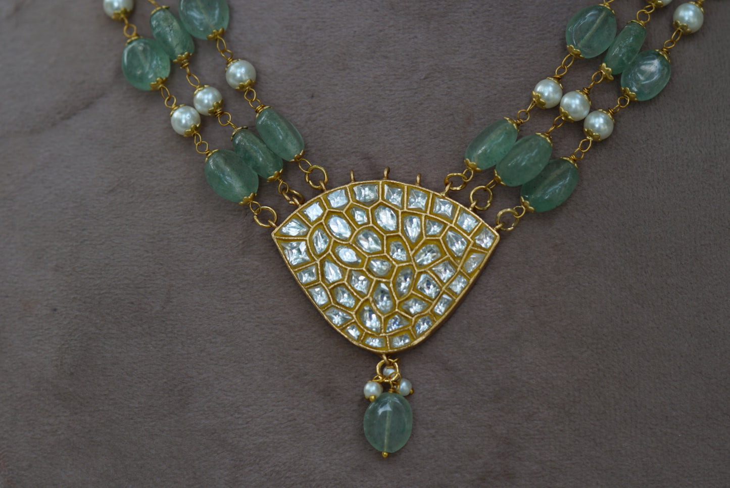 Kundan fluorite beads pendant necklace (4-5481)(R)(PREORDER) - JEWELSTYLE