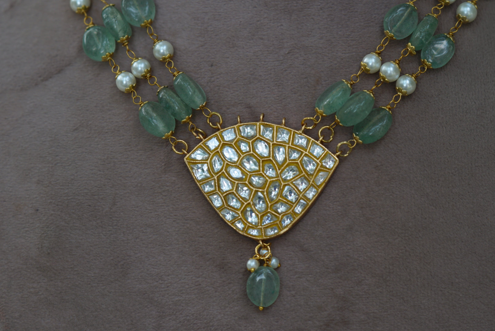 Kundan fluorite beads pendant necklace (4-5481)(R)(PREORDER) - JEWELSTYLE