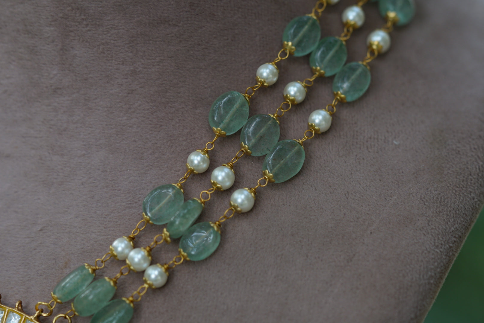 Kundan fluorite beads pendant necklace (4-5481)(R)(PREORDER) - JEWELSTYLE