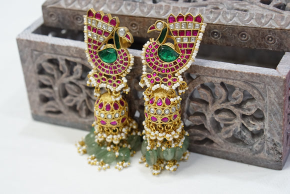 Peacock Kundan Jhumki Earrings  (1-3919)(K)