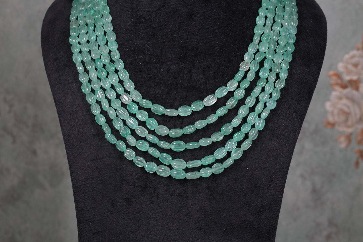 5 Line Real beads Green Necklace ( 4-9111)(R)