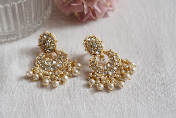 White Kundan chandbali earrings (1-4143)(R)