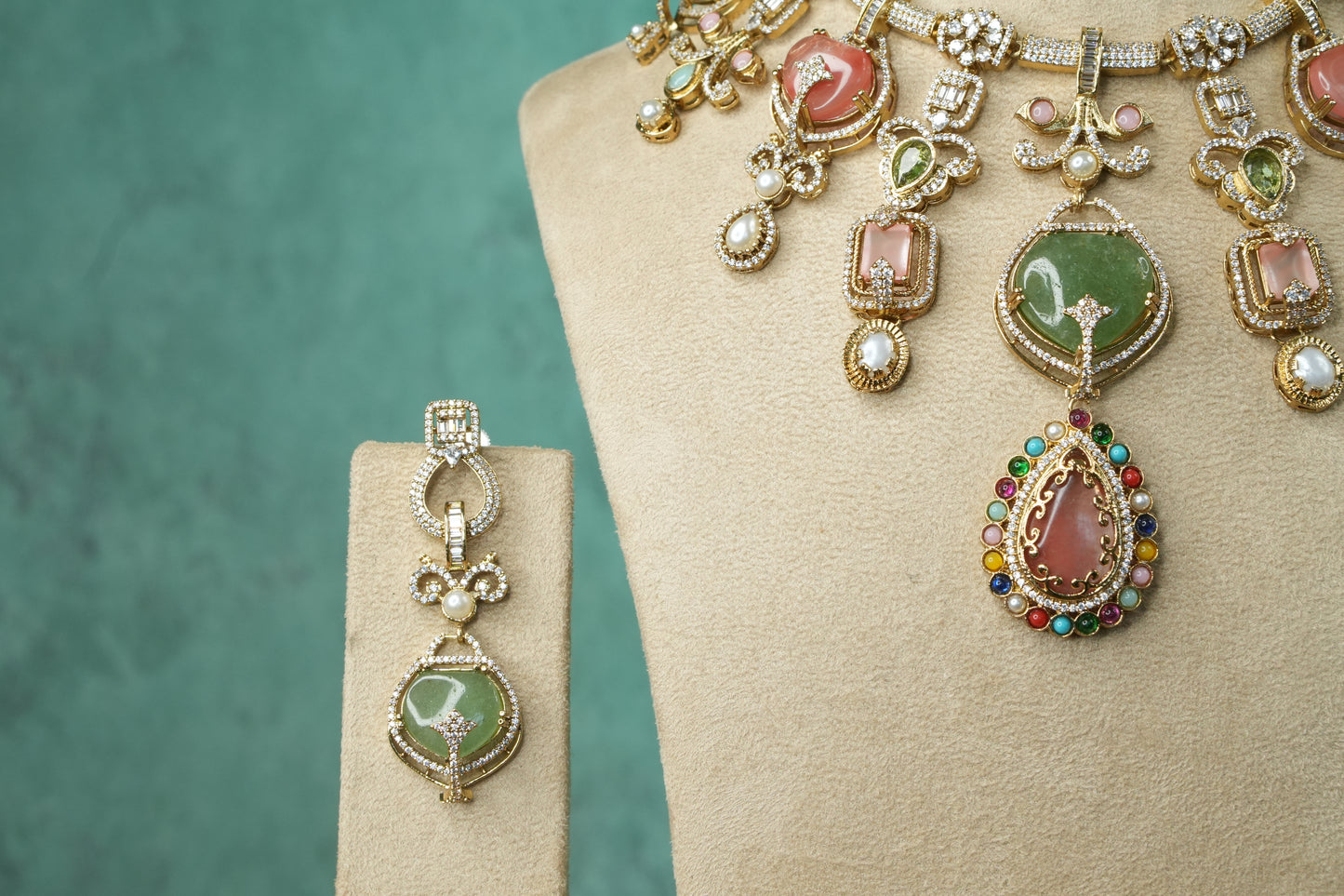 Multi Stone Polki Necklace Set (4-9139)(B) - JEWELSTYLE