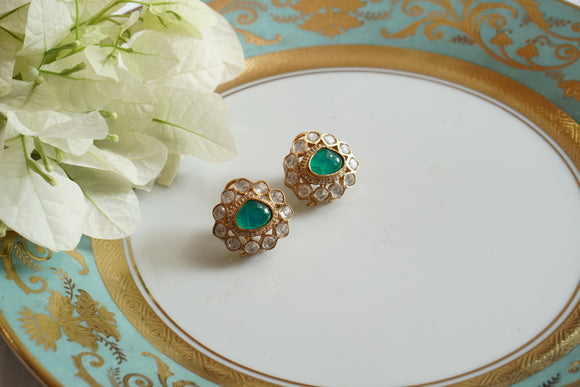 Green Stone Polki studs (1-4729)(B)