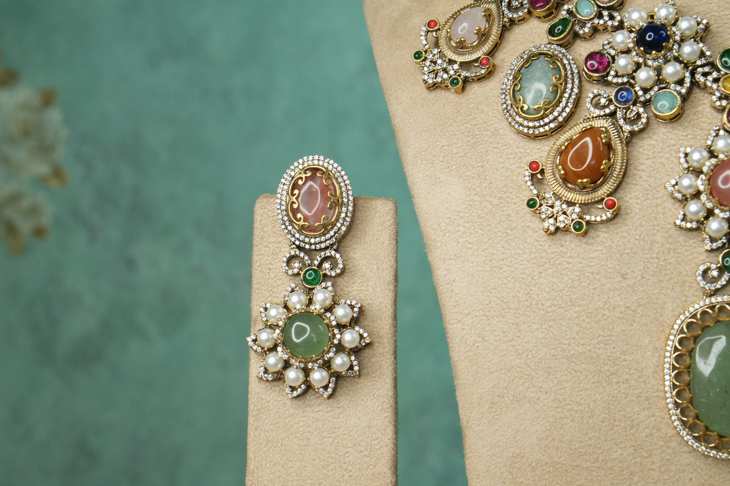 Multi Stone Polki Necklace Set (4-9140)(B) - JEWELSTYLE