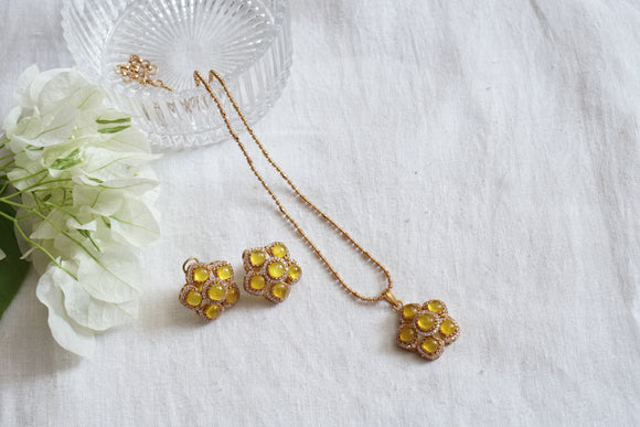 Yellow Pendant Necklace Set  (4-8065)(B)
