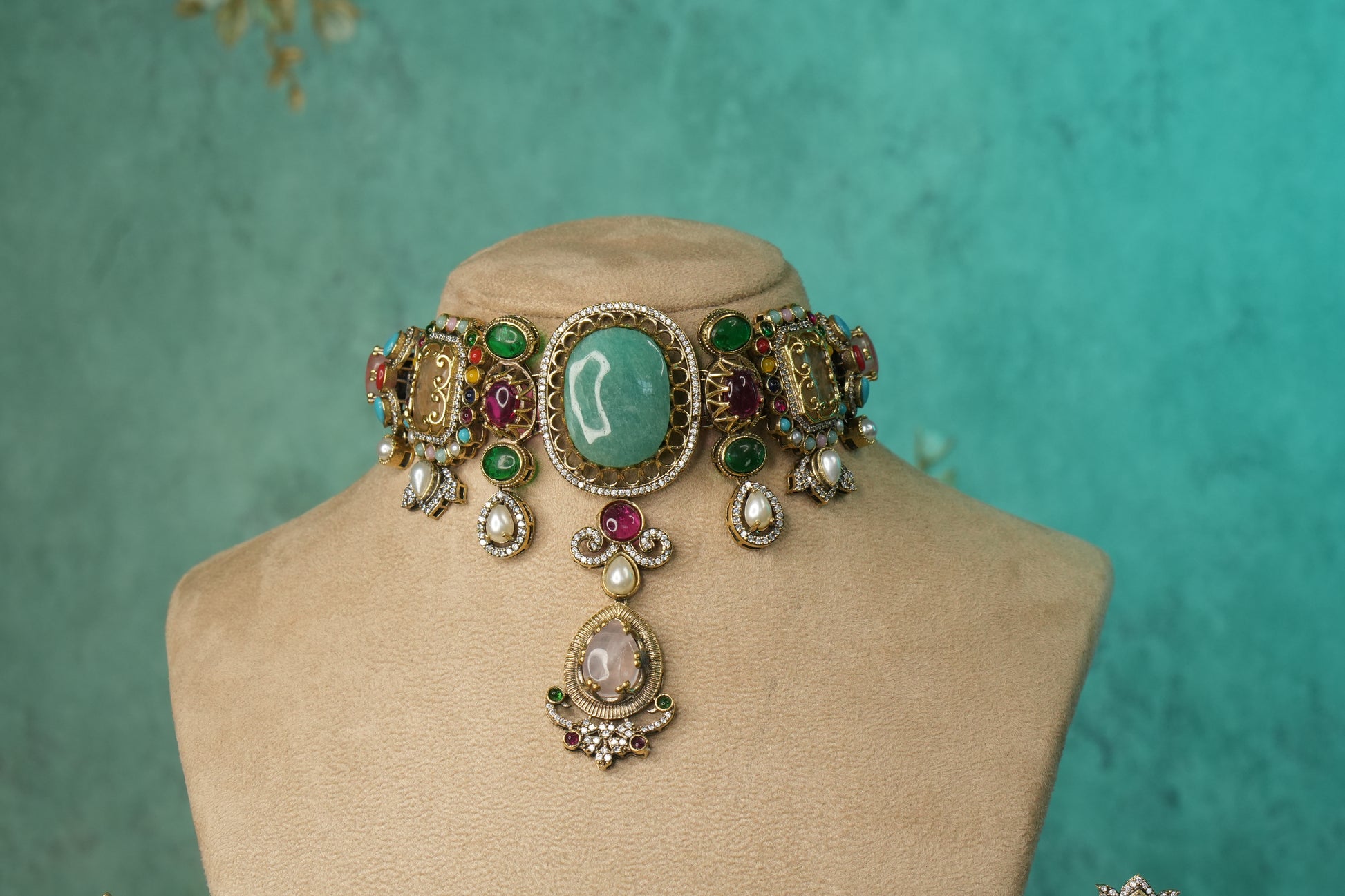 Multi Stone Polki Choker Set (4-9142)(B) - JEWELSTYLE