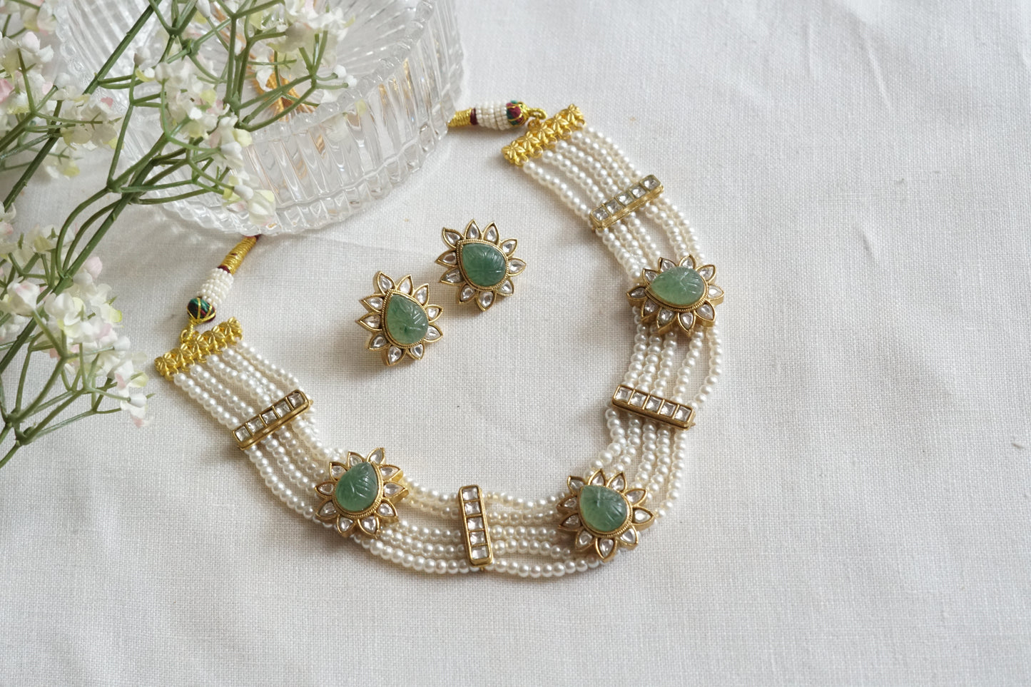 Fluoride  Stone Kundan Necklace Set(4-9238)(R)