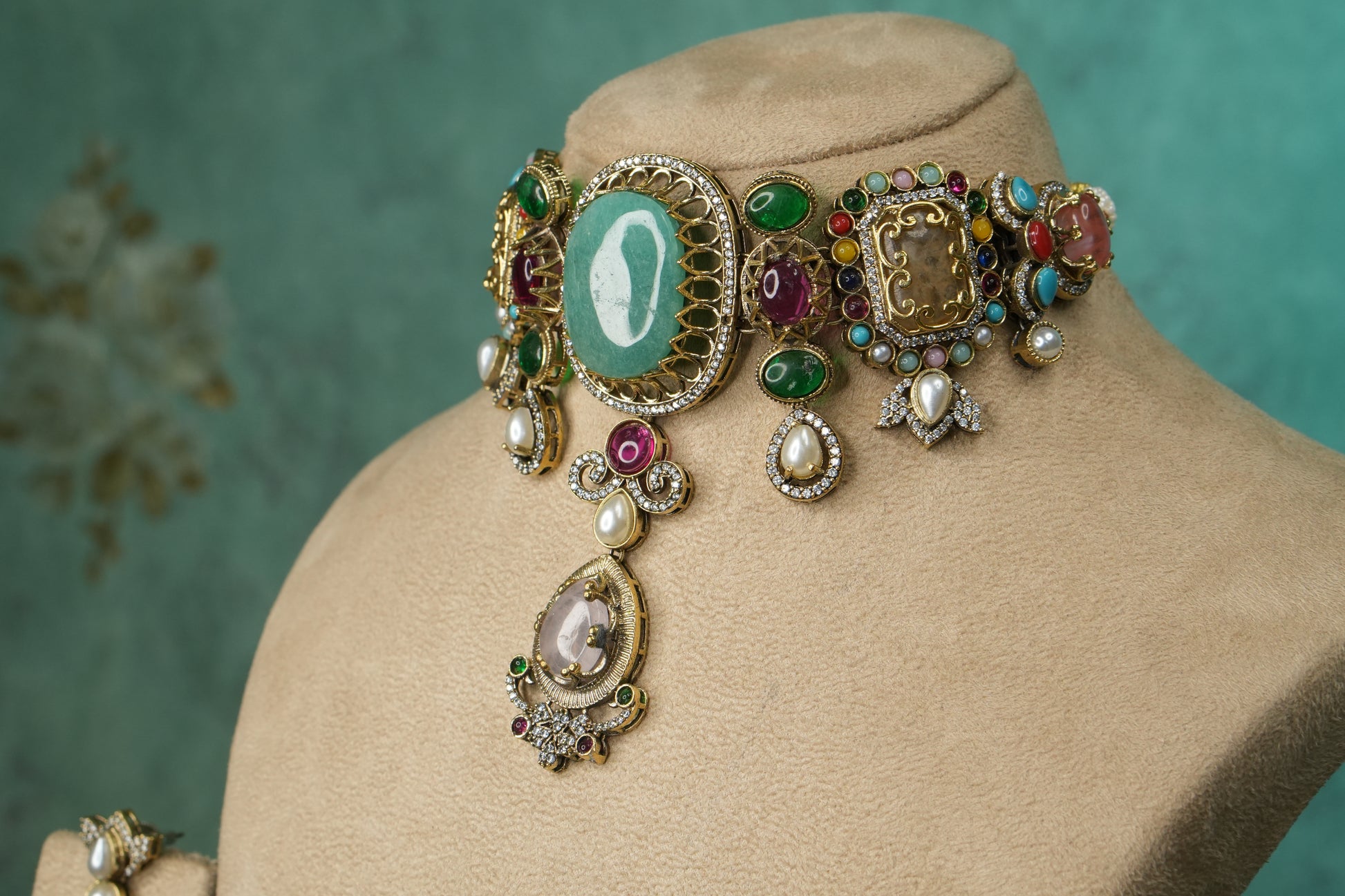 Multi Stone Polki Choker Set (4-9142)(B) - JEWELSTYLE
