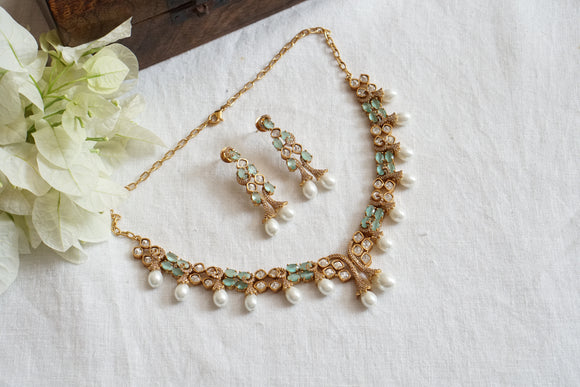 Mint Stone Polki Necklace Set (4-8599)(B)