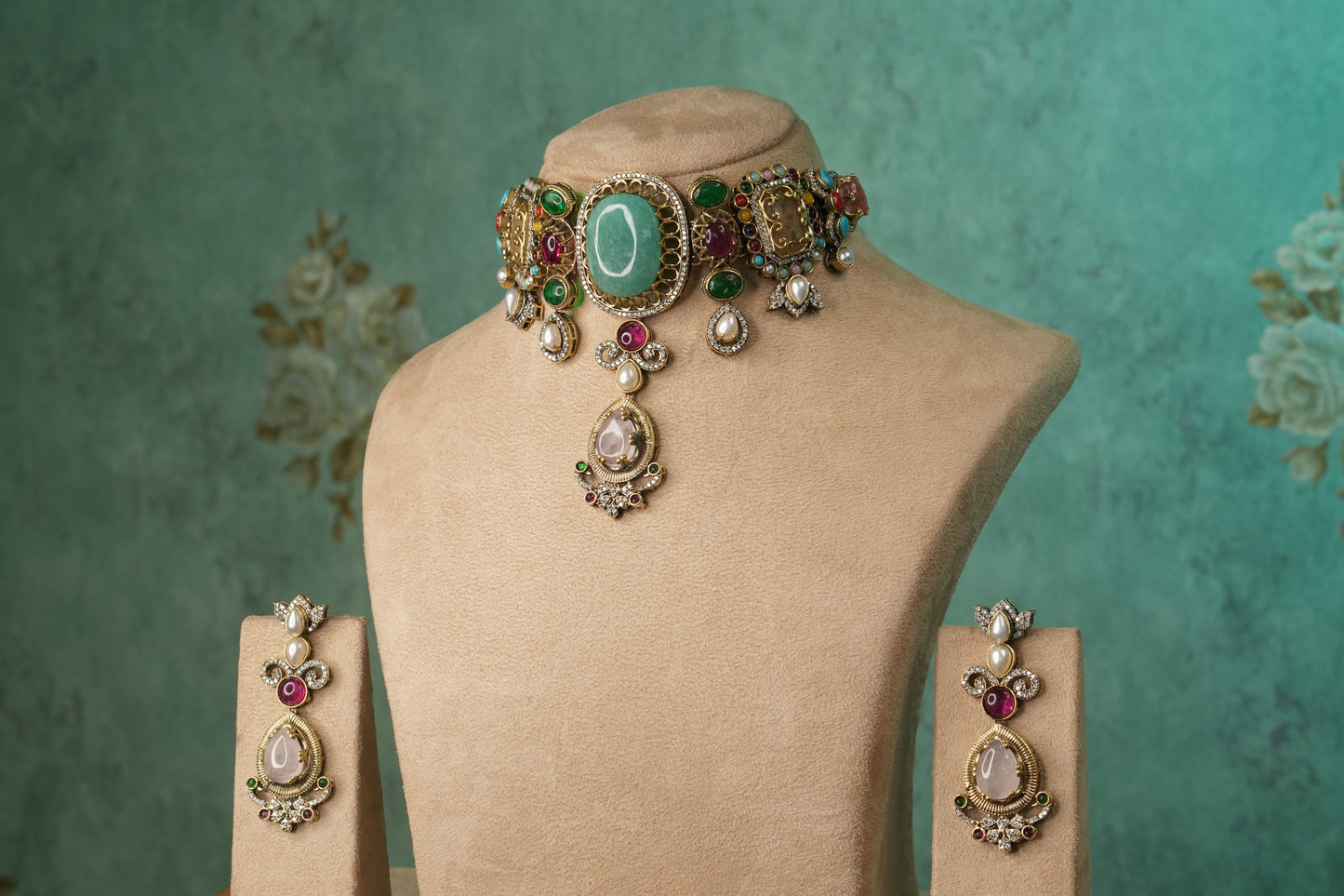 Multi Stone Polki Choker Set (4-9142)(B) - JEWELSTYLE