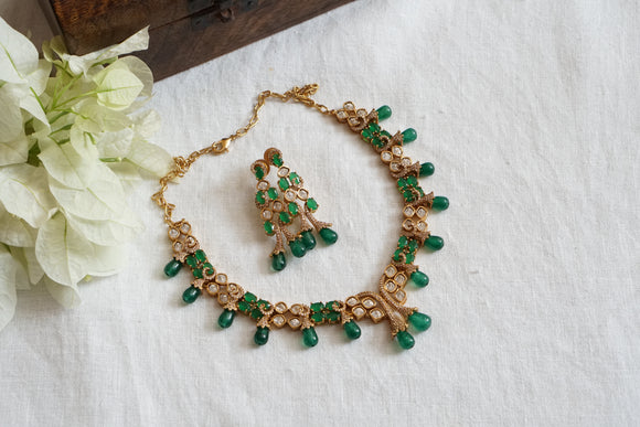 Green Stone Polki Necklace Set (4-8598)(B)
