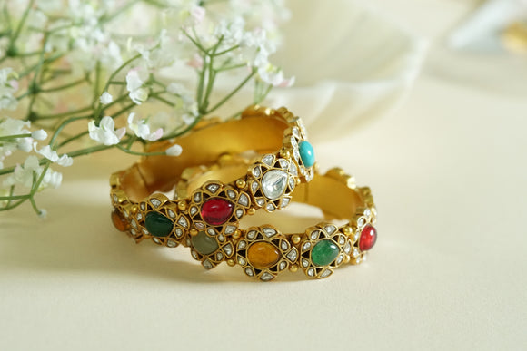 Kundan Navratan  Openable  bangle (3-451)(R) SIZE 2'6