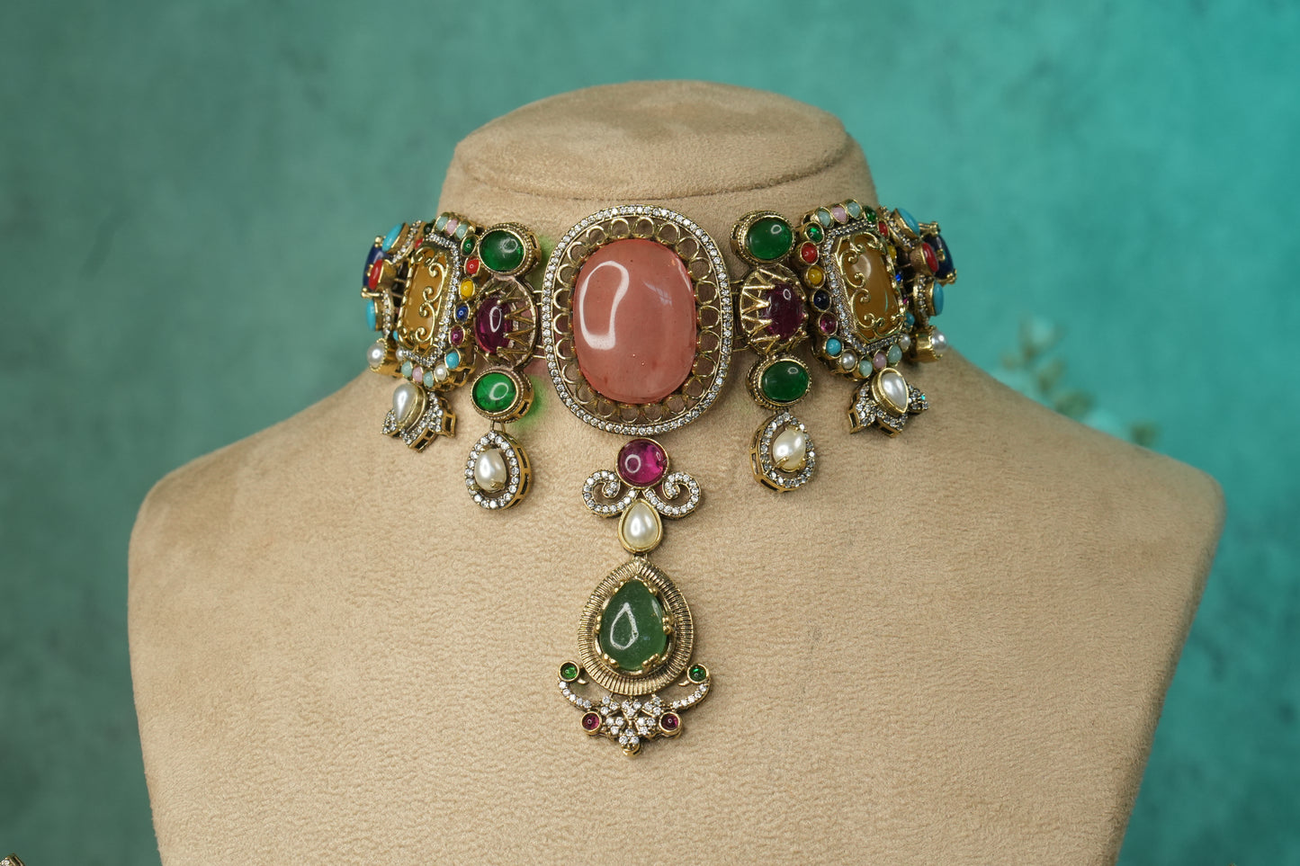 Multi Stone Polki Choker Set (4-9143)(B) - JEWELSTYLE