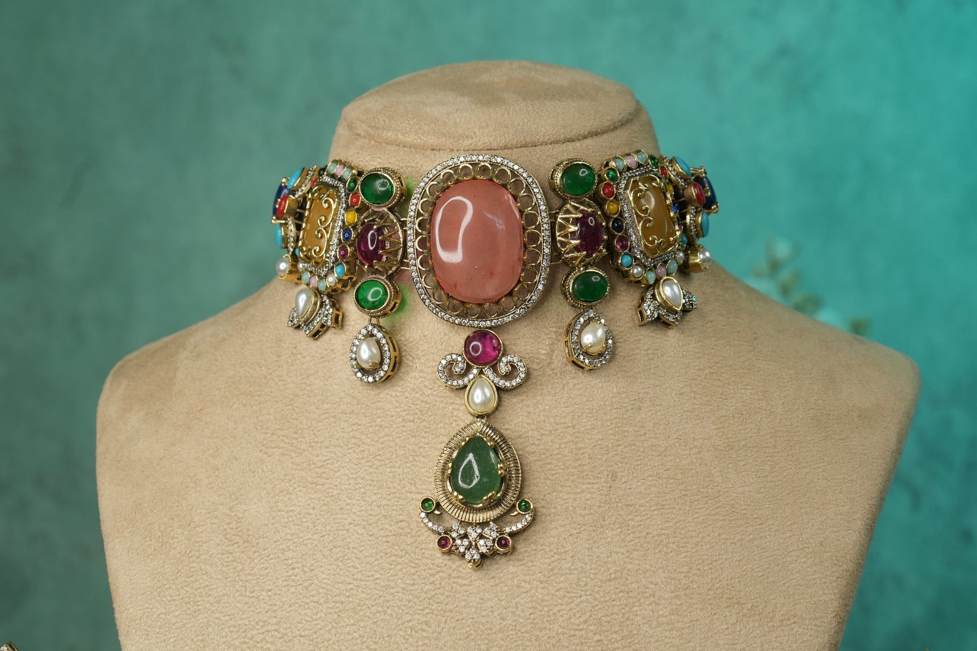 Multi Stone Polki Choker Set (4-9143)(B) - JEWELSTYLE