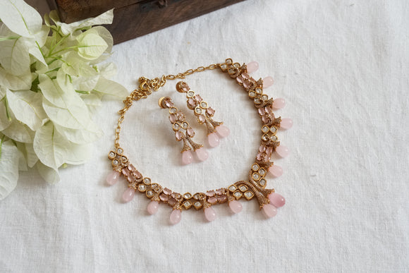 Pink Stone Polki Necklace Set (4-8597)(B)