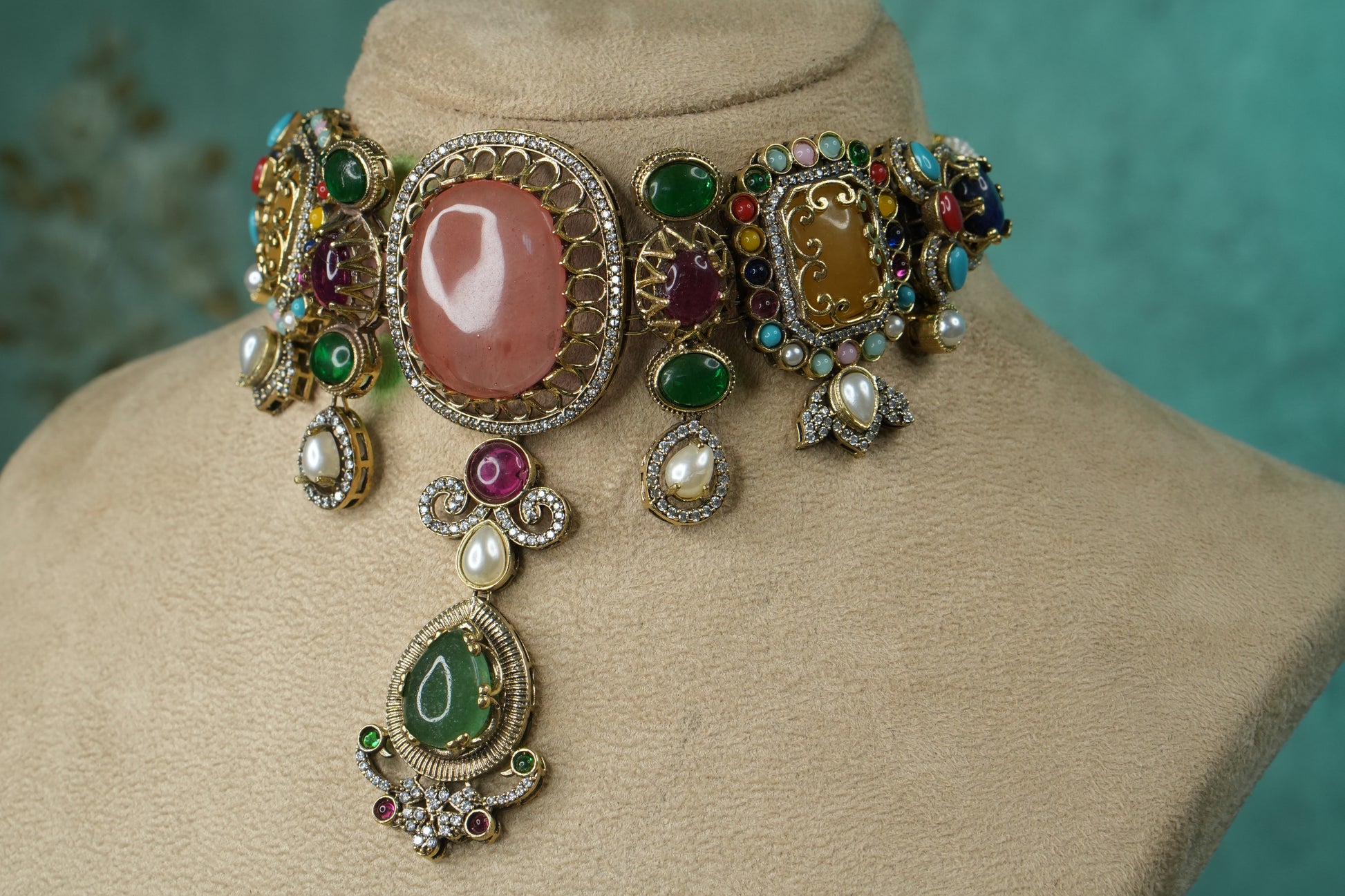 Multi Stone Polki Choker Set (4-9143)(B) - JEWELSTYLE