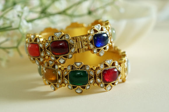 Kundan  Navratan Openable bangle (3-452)(R)SIZE 2'6