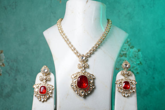 Red Polki Necklace Set (4-8626(B)