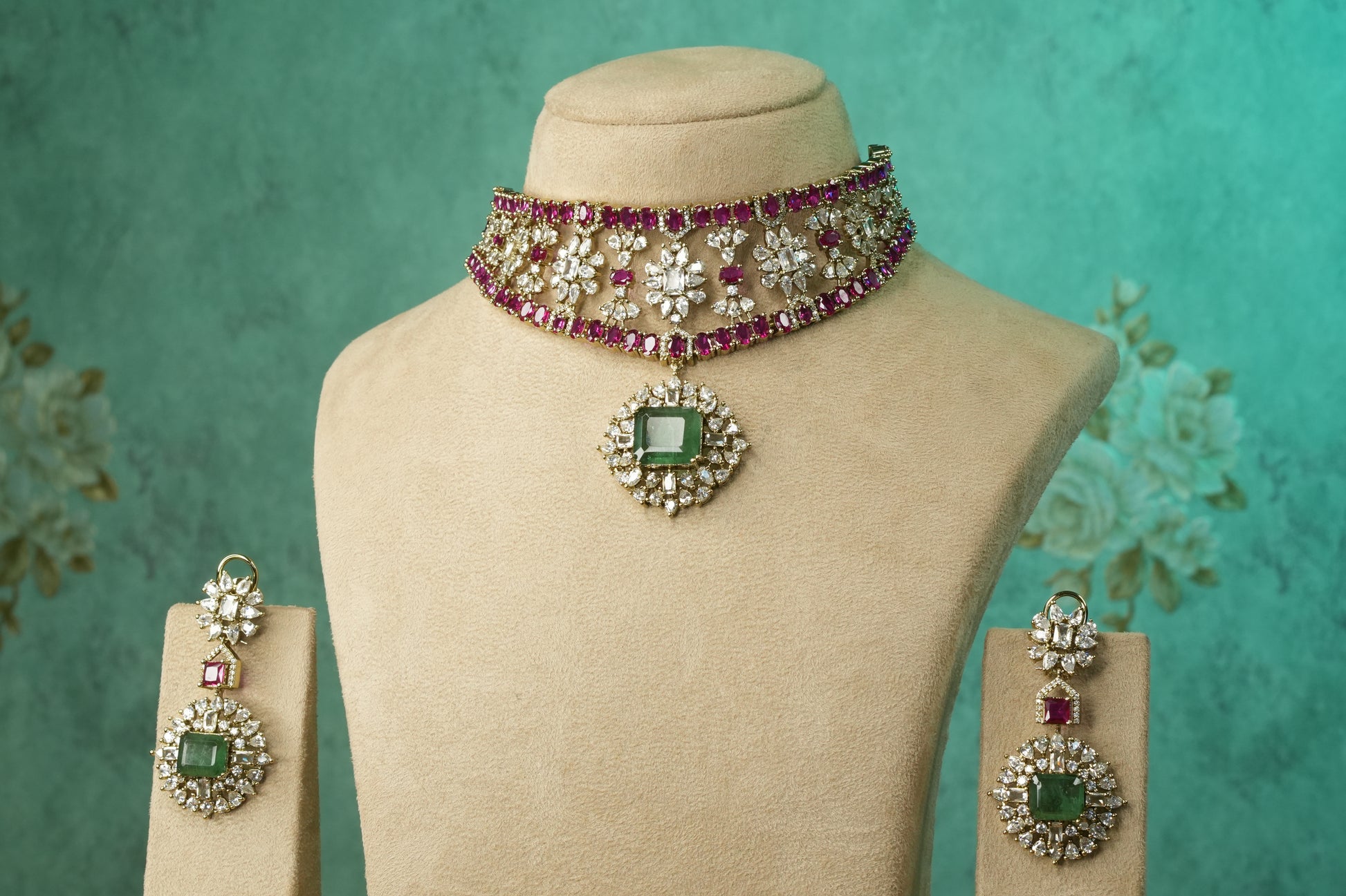 AD Stone Necklace Set (4-9151)(B) - JEWELSTYLE