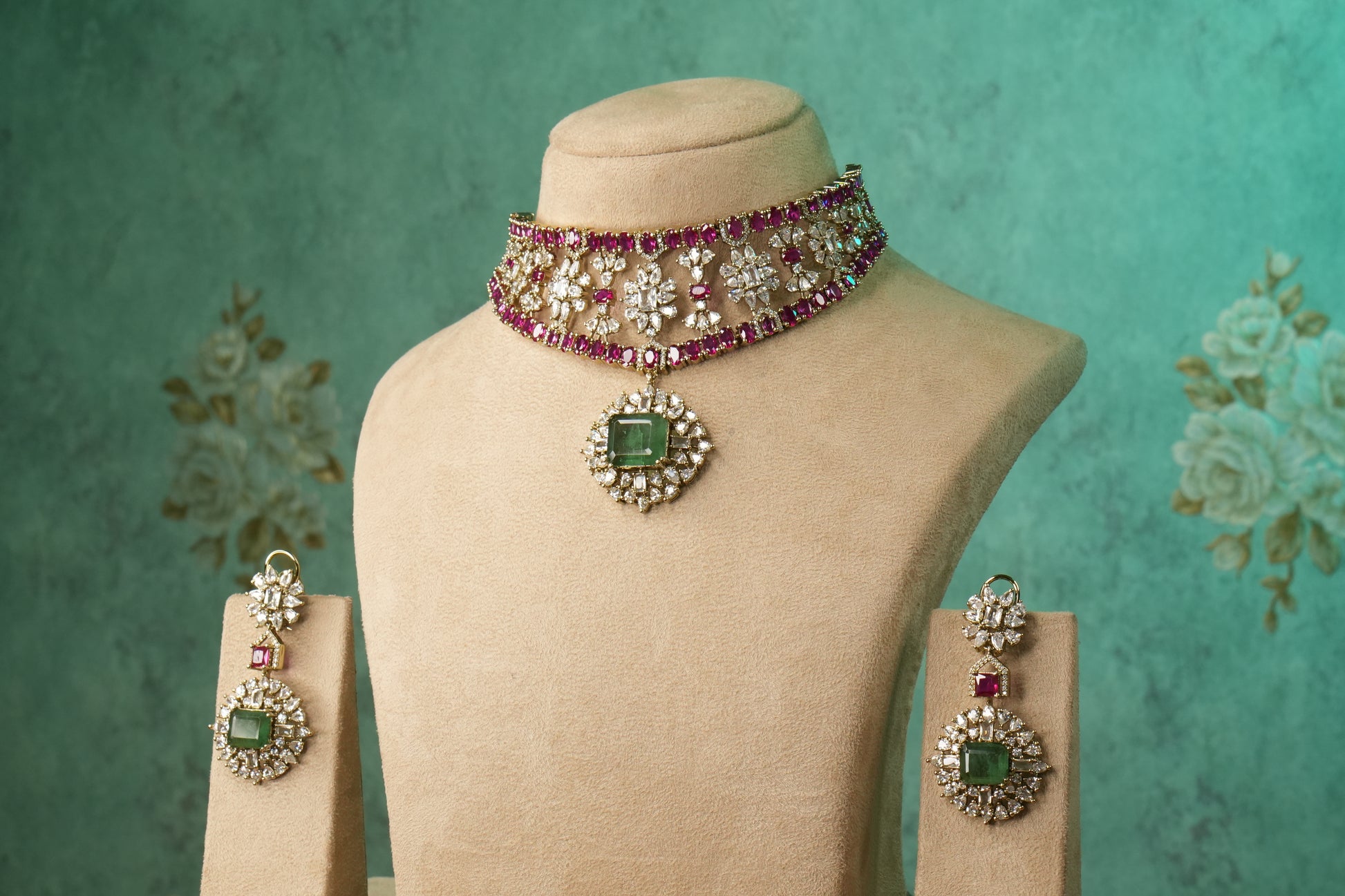 AD Stone Necklace Set (4-9151)(B) - JEWELSTYLE