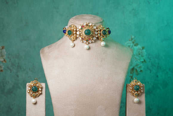 Green Polki Choker Set (4-8632(B)