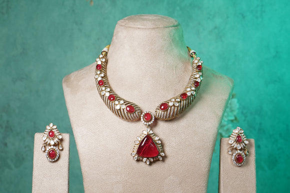 Red Polki Necklace Set (4-8625(B)