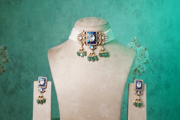 Blue Polki Choker Set (4-8633(B)