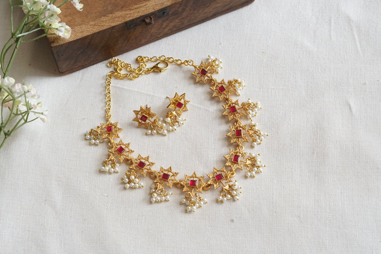 Antique Red Stone Kundan Necklace Set(4-9237)(R)