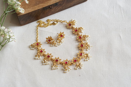 Antique Red Stone Kundan Necklace Set(4-9237)(R)