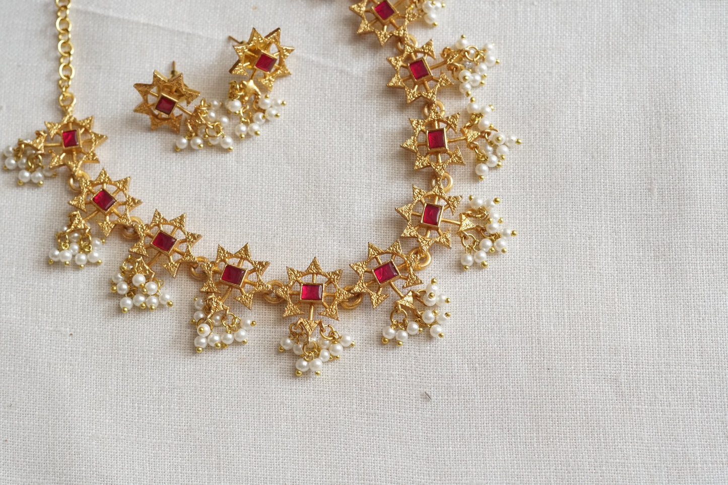 Antique Red Stone Kundan Necklace Set(4-9237)(R)
