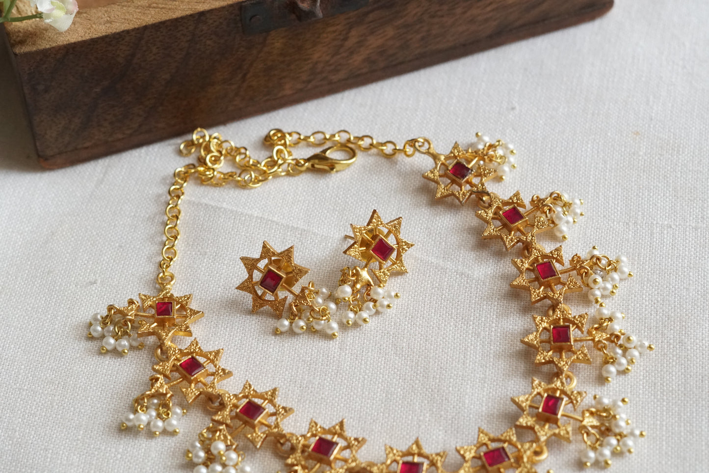 Antique Red Stone Kundan Necklace Set(4-9237)(R)