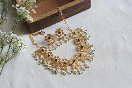 Antique Green Stone Kundan Necklace Set(4-9236)(R)