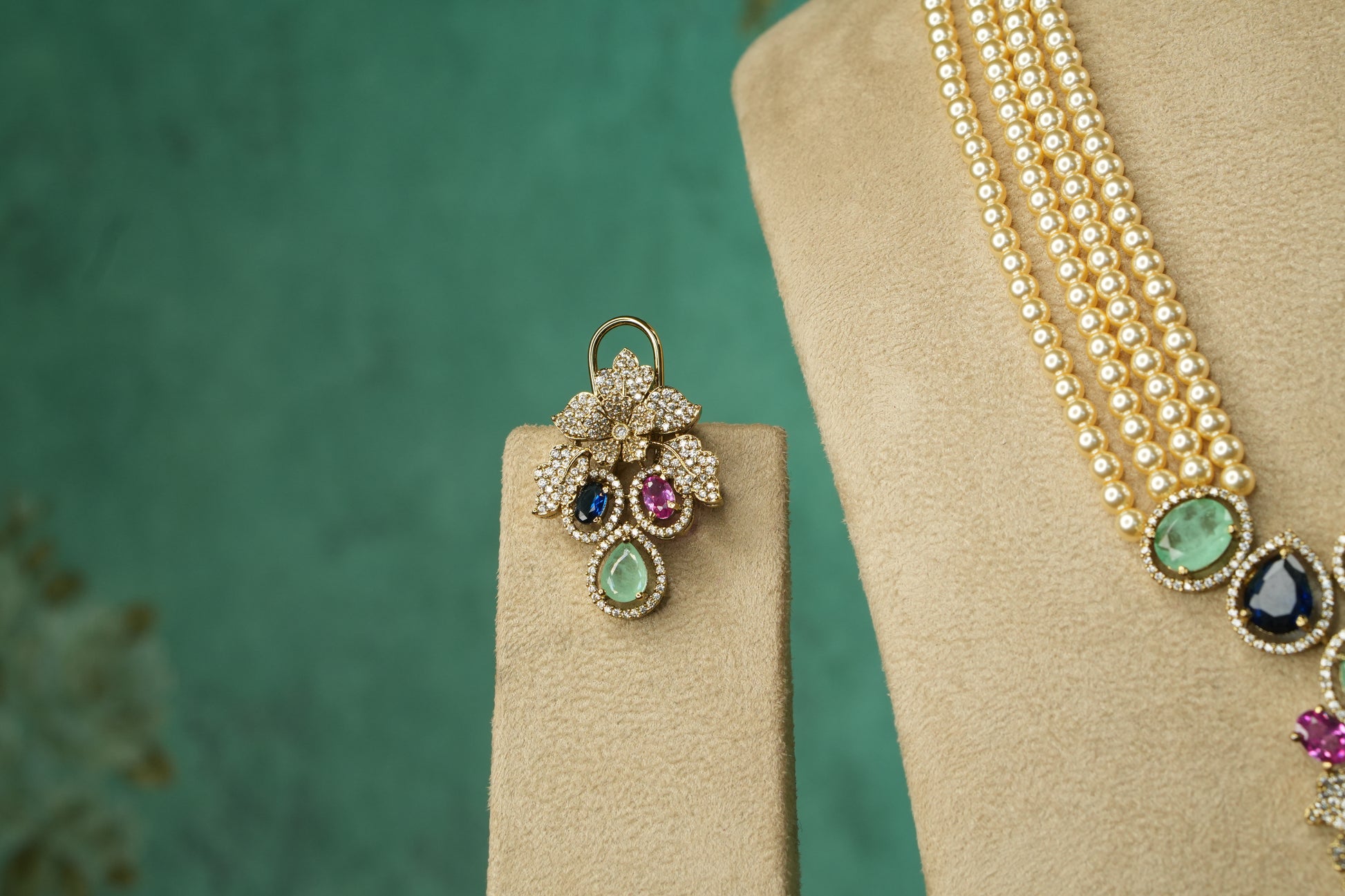 Multi Stone AD Necklace Set (4-9117)(B) - JEWELSTYLE
