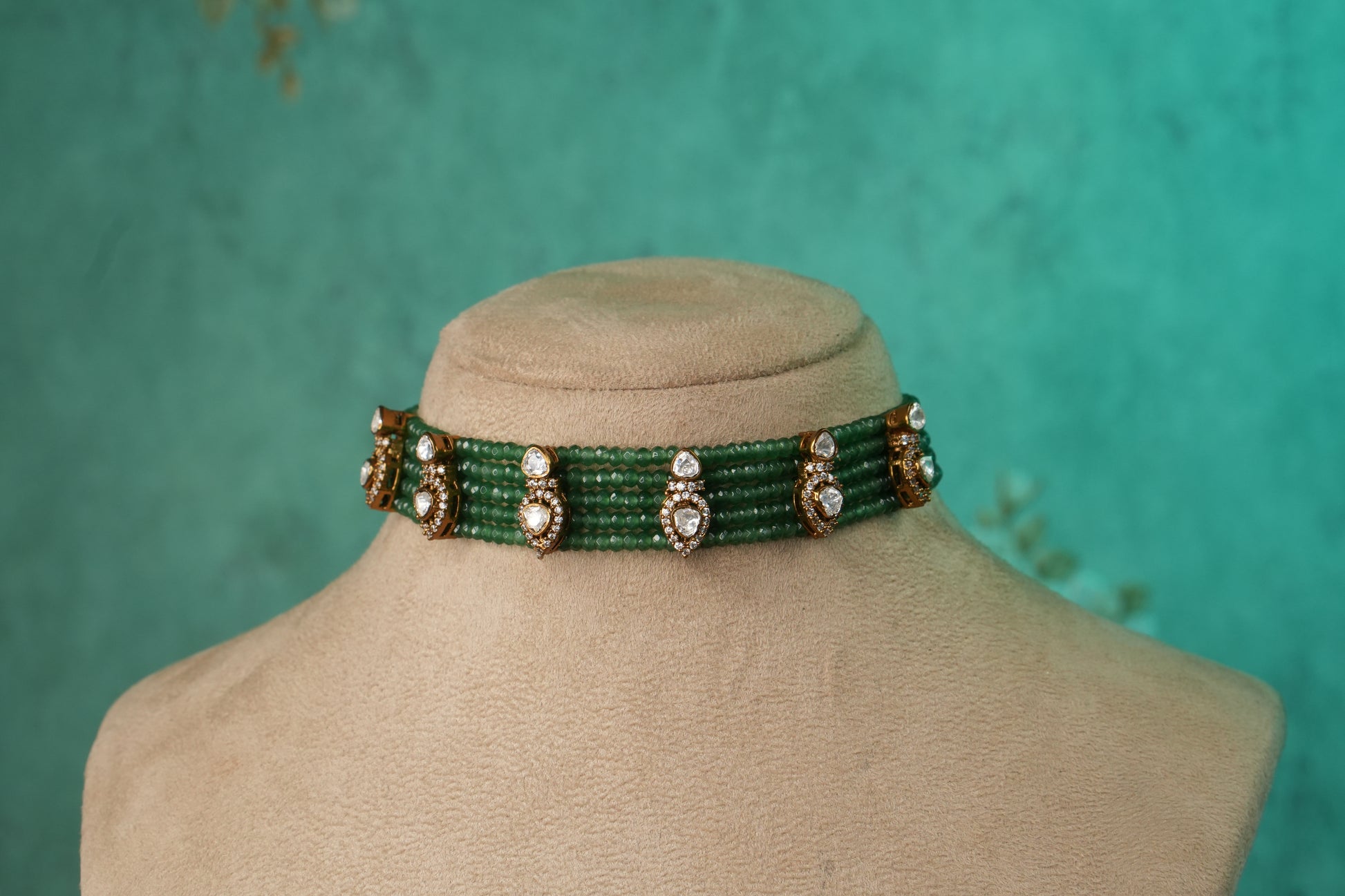 Mossainite Polki Choker Set (4-9118)(B) - JEWELSTYLE