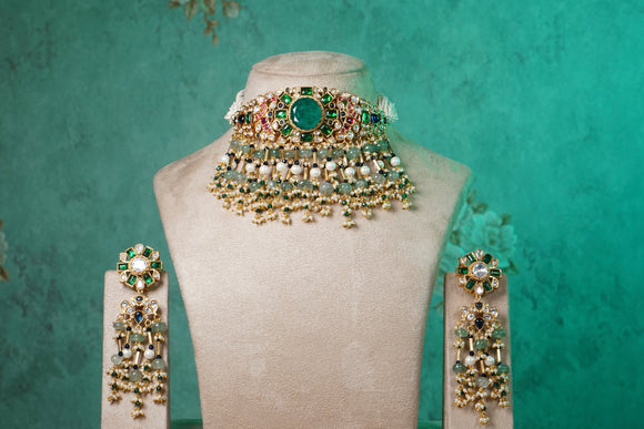 Green Polki Choker Set (4-8631(B)